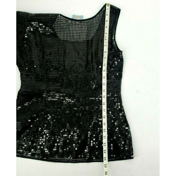 Plenty by Tracy Reese Black Sequin One Shoulder Top Small NWOT Show Off Tattoo - Picture 8 of 12